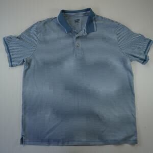 Lands’ End Men’s Polo Shirt Large Blue White Striped Traditional Fit Short Sleev